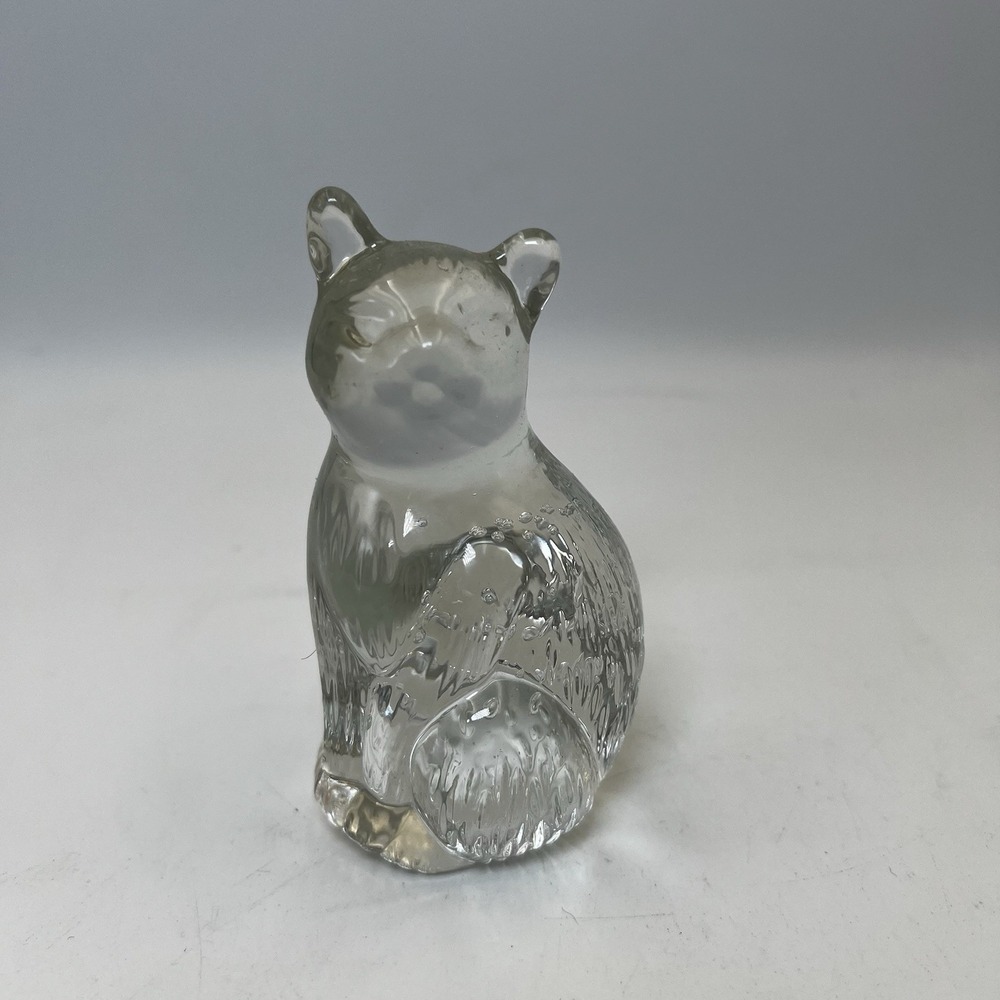 Vintage Glass Cat Paperweight‎ Figurine Controlled Bubbles Crystal Clear Vintage